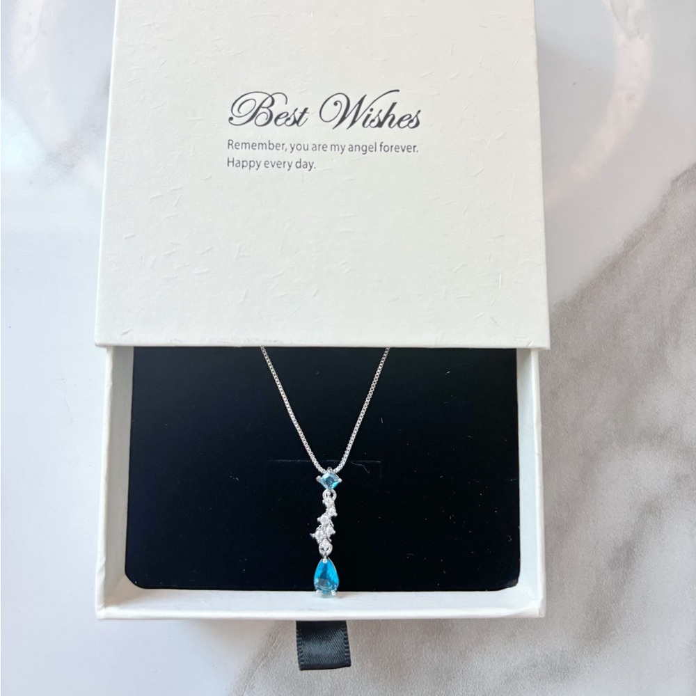 Blue Drop Vertical Pendant Necklace